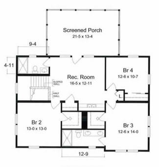 The second floor, consisting of 3 bedrooms, 2 baths, and an extra-large rec room of over 200 square feet leading out to a screened porch of another 288 square feet. This is an excellent floor plan for a large family with lots of friends and relatives.